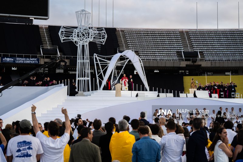 Vigil of Pope Leo XIV at the Estadi Olímpic Lluís Companys de Montjuich, in Barcelona