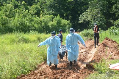 Unidentified flood victims temporarily buried in Tanahun, Nepal