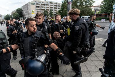 Pro-Palestinian demonstrators march through central Berlin
