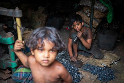 Children work in aluminum factories near Dhaka