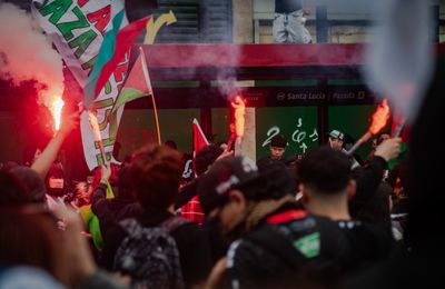 Pro-Palestinian demonstrators march in Santiago