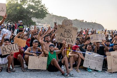 Migrants protest in Ceuta chanting, "No asylum, no food"