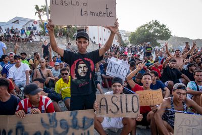 Migrants protest in Ceuta chanting, "No asylum, no food"