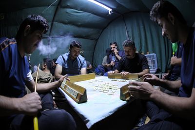 WORLD CUP MATCH WATCHED INSIDE MAKESHIFT SHELTER IN ERBIL
