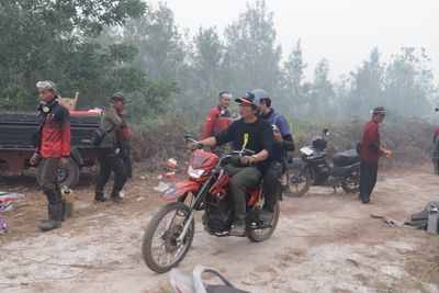 Firefighters Battle Forest Fire at Galeget Tiawu Nature Park, Indonesia