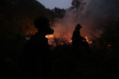 Firefighters Battle Forest Fire at Galeget Tiawu Nature Park, Indonesia