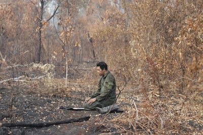 Firefighters Battle Forest Fire in Galeget Tiawu Nature Park, Indonesia