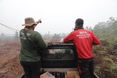 Firefighters Battle Forest Fire at Galeget Tiawu Nature Park, Indonesia