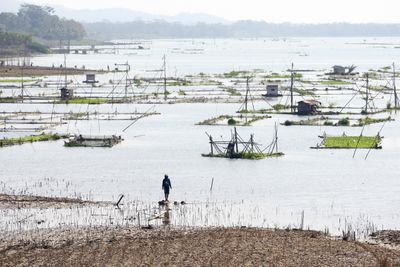 Receding Reservoir Water Exposes Farmland in East Java