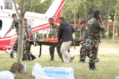 Nepal Army evacuates people stranded by flooding in Rasuwa